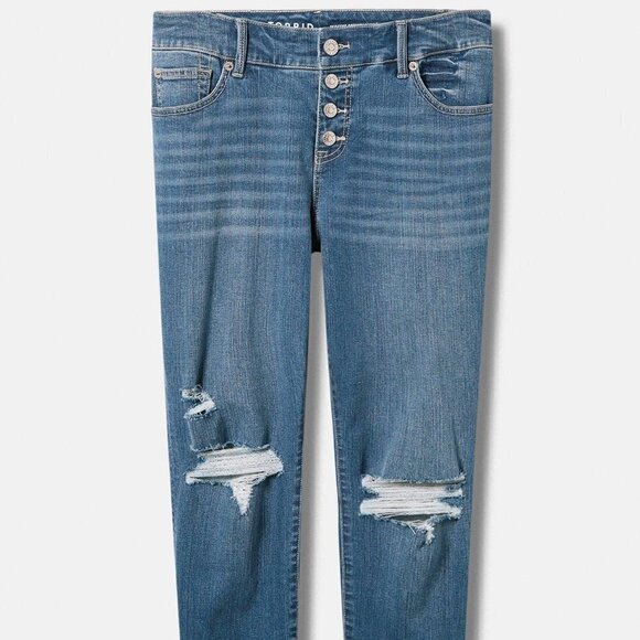 Torrid - 24 Short, Perfect Skinny Ankle Stretch Mid-Rise Jean in "Upstate" Blue  - Picture 13 of 13